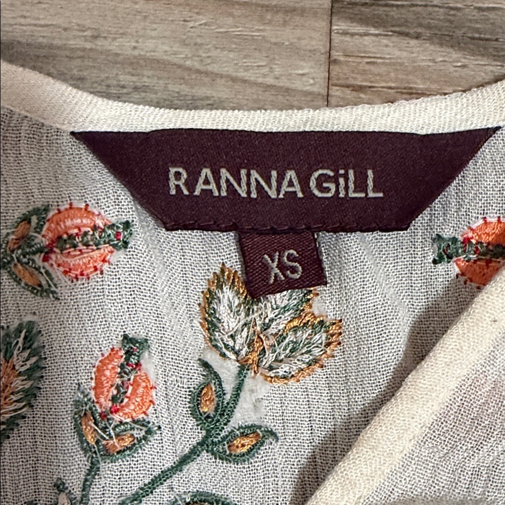 RANNA GILL by Anthropologie Jumel Embroidered Blouse Boho Peasant Women’s XS - Picture 2 of 10